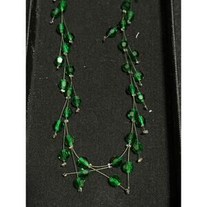 Vintage Egyptian Asfour Crystal Green Beaded Necklace - New in Box - 14"